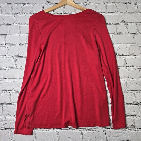 J Jill Long Sleeve 100% Pima Cotton Crew Neck Tee Poppy Ruby Red Size Small - Picture 8 of 10